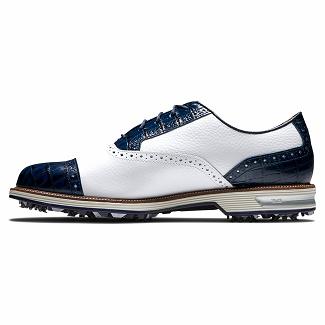 Men's Footjoy Premiere Series Tarlow Spikes Golf Shoes White/Navy NZ-451230
